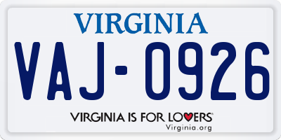 VA license plate VAJ0926