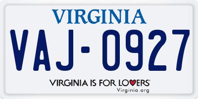 VA license plate VAJ0927