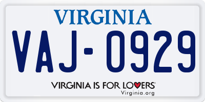 VA license plate VAJ0929