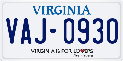VA license plate VAJ0930