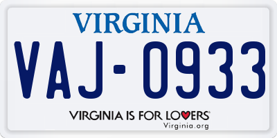VA license plate VAJ0933