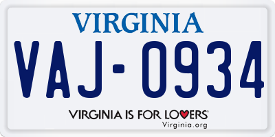 VA license plate VAJ0934