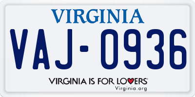 VA license plate VAJ0936