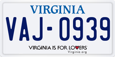 VA license plate VAJ0939