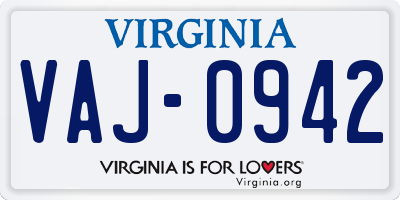 VA license plate VAJ0942