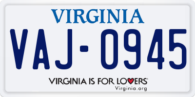 VA license plate VAJ0945