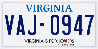 VA license plate VAJ0947