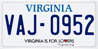 VA license plate VAJ0952