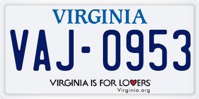 VA license plate VAJ0953