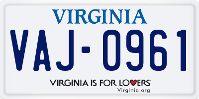 VA license plate VAJ0961