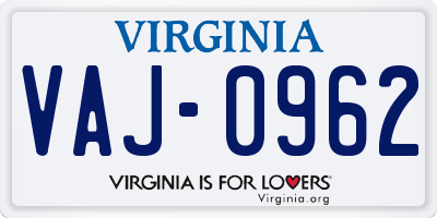 VA license plate VAJ0962