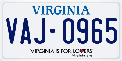 VA license plate VAJ0965