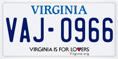 VA license plate VAJ0966