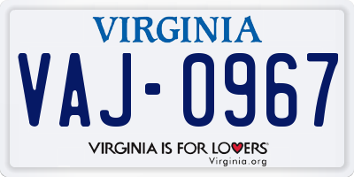 VA license plate VAJ0967