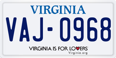 VA license plate VAJ0968