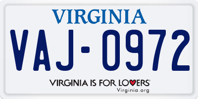 VA license plate VAJ0972