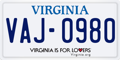 VA license plate VAJ0980