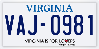VA license plate VAJ0981