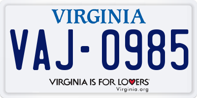 VA license plate VAJ0985