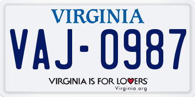 VA license plate VAJ0987