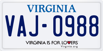 VA license plate VAJ0988