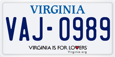 VA license plate VAJ0989
