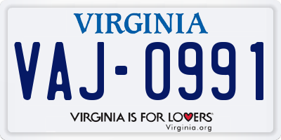 VA license plate VAJ0991