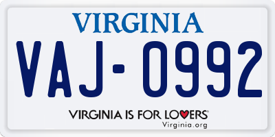 VA license plate VAJ0992