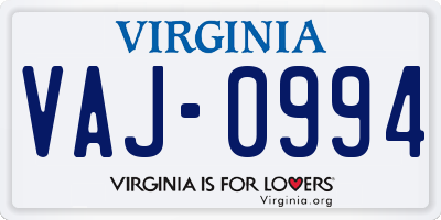 VA license plate VAJ0994