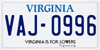VA license plate VAJ0996