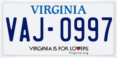 VA license plate VAJ0997