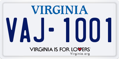 VA license plate VAJ1001