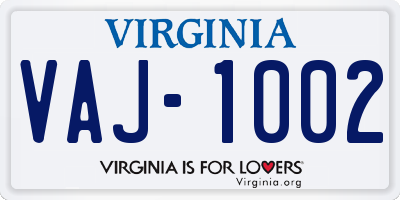 VA license plate VAJ1002