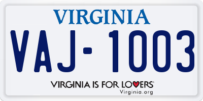 VA license plate VAJ1003