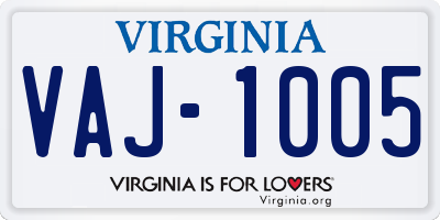VA license plate VAJ1005