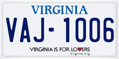 VA license plate VAJ1006