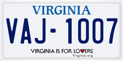 VA license plate VAJ1007