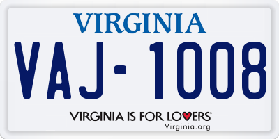 VA license plate VAJ1008