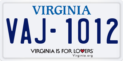 VA license plate VAJ1012