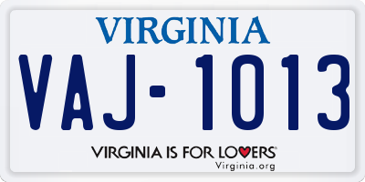 VA license plate VAJ1013