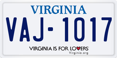 VA license plate VAJ1017