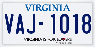 VA license plate VAJ1018