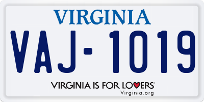 VA license plate VAJ1019