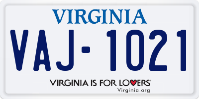 VA license plate VAJ1021