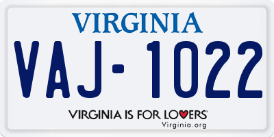 VA license plate VAJ1022