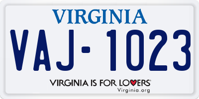 VA license plate VAJ1023