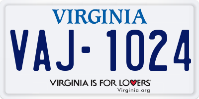 VA license plate VAJ1024