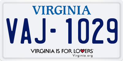 VA license plate VAJ1029