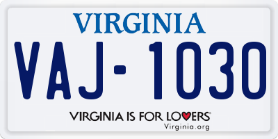 VA license plate VAJ1030
