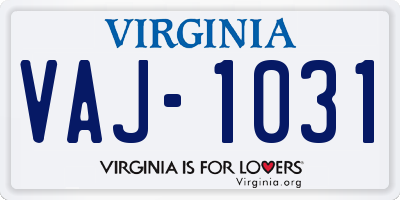 VA license plate VAJ1031